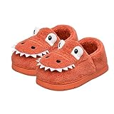 Generisch Zapatillas cálidas de invierno felpa lindo dinosaurio dormitorio casa zapatos interiores zapatillas niños 37, naranja, 26 EU