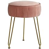 IBUYKE Terciopelo Taburete Redondo Osman, Mesa Lateral del Taburete de Maquillaje, Asiento de la cómoda de Terciopelo, sofá, Pierna de Acero Dorada, Rosa