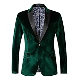 Generisch Americana de terciopelo para hombre, con un botón, color sólido, corte estrecho, chaqueta de traje para cena, baile de graduación, boda, chaqueta de traje de moda para el tiempo libre, verde