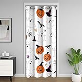 Homemissing Happy Halloween - Cortina divisora de habitación de 86 x 203 cm, diseño de fantasma, para niños, calabaza, murciélago, telaraña, horror mágico, color naranja, cortina de puerta para puerta