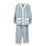 Conjunto de pijama largo de felpa para mujer, forro polar de invierno de dos piezas, mullido y cómodo, ropa de dormir de manga larga gruesa y parte inferior de pijama, conjunto térmico, azul, Altoa
