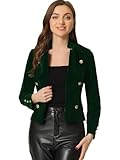 Allegra K Chaqueta de terciopelo para mujer, cuello alto, botones decorativos, parte delantera abierta, chaquetas vintage, Verde oscuro, XL