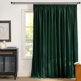 PONY DANCE Cortinas Aislantes Termicas Opacas, Curtains Blackout de Terciopelo(300 g/m2) con Ganchos para Rieles de Salon/Dormitorio 1 Pieza,300x240cm,Verde Oscuro