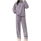 Conjunto de pijama mullido para mujer, cálido, acogedor, conjunto de forro polar, holgado, cómodo, de felpa, pantalones cortos, Morado (, Altoa única