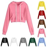 Chaqueta corta de entretiempo para mujer con capucha, sudadera de manga larga, de algodón, con capucha, térmica, con bolsillos, sudadera elegante con cremallera, sudadera de manga larga, gris, M