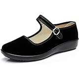 AioTio Zapatos Mary Jane Mujer Merceditas Mujer Terciopelo Bailarinas Mujer Suela de Goma Antideslizante Suave Zapatos Planos Mujer Ballet Flats Zapatos Chinos Mujer con Forro Cómodo de Algodón, 40 EU