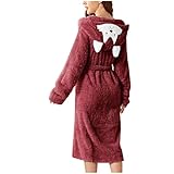 Bata de baño con capucha para mujer, pijama de franela suave y cálida, bata de baño de terciopelo de doble cara con bolsillos dobles 3D, bata de baño de franela con capucha para el hogar, bata de baño