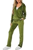 Aitmoask Conjunto deportivo de terciopelo para mujer, conjunto de 2 piezas para otoño 2023, verde oliva (A-olive), XXL