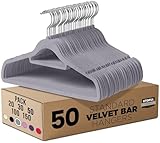 Utopia Home Perchas de Terciopelo - Perchas para Trajes de Terciopelo con Tie Bar - Antideslizantes (Gris, Paquete de 50)