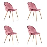 GrandCA HOME Juego de 4 Sillas De Comedor De Terciopelo, Sillas De Cocina con Cojín De Asiento De Terciopelo Suave, Sillas De Comedor Laterales Tapizadas para Sala De Estar, Rosa