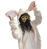 RICHBA Mujeres Lindo Conejito Oído De Manga Larga Kawaii Cremallera Fuzzy Fluffy RabbitSweet Tops Sudadera Con Capucha Chaqueta Abrigos, Blanca B, XL