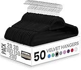 Utopia Home Perchas de Terciopelo - Perchas para Trajes de Terciopelo con Tie Bar - Antideslizantes (Negro, Paquete de 50)