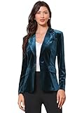 Allegra K Blazer de Terciopelo para Mujer con Solapa con Muesca Manga Larga un Botón Elegante para Oficina Azul S