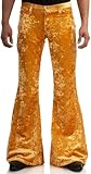Pantalones de Discoteca de Terciopelo para Hombre, Estilo Vintage de los años 60 y 70, Ajuste elástico, cómodos, Acampanados, Estilo Retro, Oro, Large