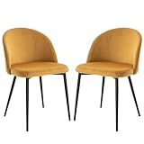 HOMCOM Pack de 2 Sillas de Comedor Tapizadas en Terciopelo Sillas de Cocina con Respaldo Acolchados y Patas de Metal Carga 90 kg para Salón 49x50x77 cm Camel