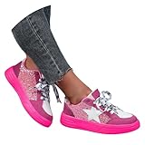Generisch Zapatillas de verano para mujer, cómodas, con estrellas, con purpurina, zapatillas de plataforma, zapatillas deportivas informales para el día a día, Rosa intenso., 40 EU