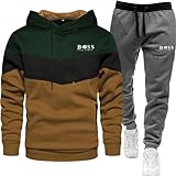 WAZHAKU Chándal para hombre, de invierno, largo, cómodo, de dos piezas, Y2K, Hip Hop, 2 piezas, sudadera y pantalones de jogging, C Green, XXL