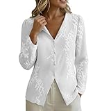 Blusa Elegante de Gasa Lisa, Mangas Bordadas y Botones en la Parte Delantera # L