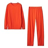 Conjunto de 2 piezas para mujer, conjunto de sudadera de manga larga, cuello redondo, pantalones de cintura elástica, conjunto de ropa de dormir para el hogar, 09 naranja, M