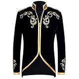 PYJTRL Chaqueta Elegante del Traje de la Chaqueta del Bordado del Oro del Terciopelo Negro del príncipe de la (3XL, Negro)