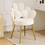 Bonnlo Silla de Maquillaje con Respaldo de Pétalos, Silla Tocador, Sillas de Comedor Elegantes, Patas Doradas Ajustables, Sillón Salón para Tocador, Dormitorio u Oficina en Casa (Terciopelo, Blanco)