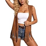 Elegante cárdigan para mujer con flecos en estilo hip-hop, perfecto para actuaciones escénicas, fiestas, chaqueta moderna para el tiempo libre para la vida nocturna, café, M