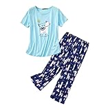 Pijama Mujer Verano Manga Corta 2 Piezas para Mujer Otoño Transición Transpirable Modal Conjunto De Pijamas Suave Y Casual Estampado Floral Ligero Y Cómodo Top Para Cuatro Temporadas, 01#Dark Blue, L