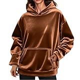 Sudaderas con capucha para mujer, talla grande, de terciopelo suave, cómoda, de manga larga, con capucha, para invierno, cálida, holgada, de terciopelo de gran tamaño, Café A23, XL