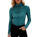 Genérico Blusas de Mujer Elegantes,Cuello Alto Camisetas Basicas Mujer de Terciopelo con Jacquard Casual Túnica Top Estilo Casual y de Vestir Tops T-Shirt Original Camisa Ropa de Fiesta Festivas