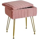 IBUYKE Taburete de Terciopelo, con Espacio de Almacenamiento, Taburete otomano, Mesa Lateral pequeña, con 4 piernas metálicas, pies Antideslizantes, Maquillaje, Dormitorio, Rosa