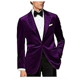 DRCUIVS Blazer de terciopelo para hombre, con solapa de pico, ajuste a medida, con un solo botón, formal, traje de noche, Violeta, Medium
