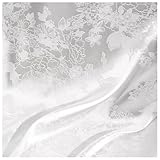 Tejido Jacquard Tela De Satén Jacquard Con Diseño Ramas Flores 150 X 50 Cm For Vestidos Mujer Ropa Rendimiento Tela Hecha A Mano For Bricolaje (Rosa Grisáceo)(White,4.9x29.52ft)
