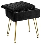 IBUYKE Taburete de Terciopelo, con Espacio de Almacenamiento, Taburete otomano, Mesa Lateral pequeña, con 4 piernas metálicas, pies Antideslizantes, Maquillaje, Dormitorio, Negro