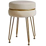 IBUYKE Taburete circular de terciopelo moderno, silla de tocador de tocador, taburete de tocador con piernas doradas, dormitorio, Sala de estar, entrada, taburete de estilo moderno de oficina, lechoso