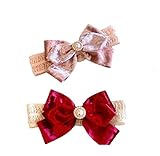 Hot&Sattion 3 diademas de terciopelo rojo de Navidad para bebé, lazos para el pelo, elásticos, hechos a mano, accesorios para el cabello para bebés, niñas, recién nacidos, niños pequeños