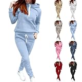 Conjunto deportivo de 2 piezas para mujer, sudadera de manga larga, con cordón elástico, cintura elástica, sudaderas con capucha para mujer, ropa de descanso con capucha lisa y pantalones deportivos