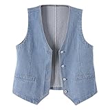 Generisch Chaqueta vaquera para mujer, sin mangas, corta, chaqueta vaquera, cuello en V, estilo vintage, chaleco vaquero occidental, chaleco vaquero deportivo, chaleco de ocio, chaqueta blazer de un