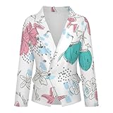 ENEN Impreso en 3D Blazer Mujer Elegante Chaquetas de Negocios con Cuello de Solapa, S-7XL Chaqueta Dressy Manga Larga Blazer con Frente Abierto para Trabajo, Oficina (Flores Frescas 4,S)