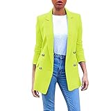 Blazer Mujer Chic Y Elegante Largo Chaqueta Blazer Mujer Casual Gran Tamaño, 2026 Nueva Chaqueta Doble Botones Abrigo Color Sólido Versátil Traje Oficina Ropa Superior, amarillo, S