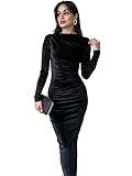 Hanaoops Vestido Mujer de Terciopelo Manga Larga Bodycon Maxi Vestidos de Fiesta Cóctel Envolvente Lápiz Vestido Talle Alto Color Sólido Largo Vestidos para Boda Club Noche Otoño e Invierno