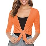 Cárdigan de malla para mujer, frente abierto, delgado, ligero, manga 3/4, color único, cárdigan de verano y otoño, abrigo casual, naranja, XL