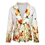 ENEN Flores 3D Blazer Mujer Elegante Chaquetas de Negocios con Cuello de Solapa, S-7XL Chaqueta Dressy Manga Larga Blazer con Frente Abierto para Trabajo, Oficina (Acuarela F,S)