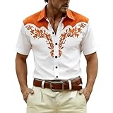 Camisa Vaquera Manga Corta con Botones Gráficos Al Frente, Uso Diario Informal, Ligera Y Transpirable