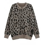 Cárdigan Suave y Holgado de Punto con Estampado de Leopardo, Tendencia fría # L