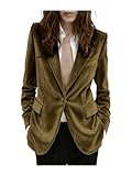 Chaqueta blazer de traje de terciopelo para mujer con un botón, blazer cálido para invierno, otoño, primavera, trabajo, oficina, marrón, L