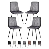 GrandCA HOME Juego de 4 Sillas de Comedor con Asiento Tapizado en Terciopelo Holandés, Sillas de Cocina Modernas con Patas de Metal, Gris-HL