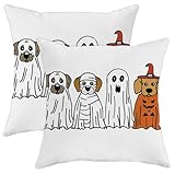 Juego de 2 fundas de almohada de Halloween, fundas de cojín decorativas de perro de dibujos animados naranja y blanco, decoración espeluznante de temporada para sofá o cama, 20 x 20 pulgadas