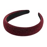 SXQLYH Diadema de terciopelo para mujer, diadema de terciopelo suave y brillante, diadema acolchada, cómoda diadema para mujeres y niñas (rojo profundo)