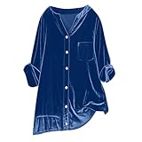 Blusa elegante de terciopelo para mujer, para oficina, fiesta, discoteca, túnica, de manga larga, para fiesta de discoteca, azul oscuro, 3XL