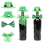 4 piezas de decoración para botellas de vino del día de San Patricio, mini lazo verde, sombrero de trébol con lazo, corbata de vino, decoración de tapas de botella irlandesa, tapas de vino para